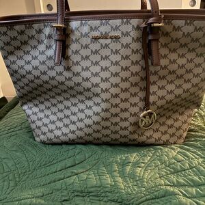 Michael Kors Signature Monogram Tote in Gray and Brown